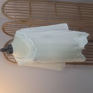 Coldwater Creek pullover sheer tunic blouse size 14 Large white crochet details